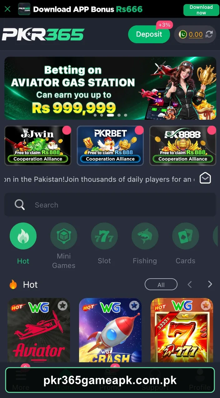 PKR365 Game lobby screen