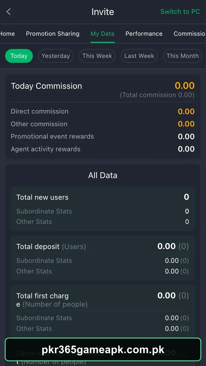 PKR365 Game commission data screen